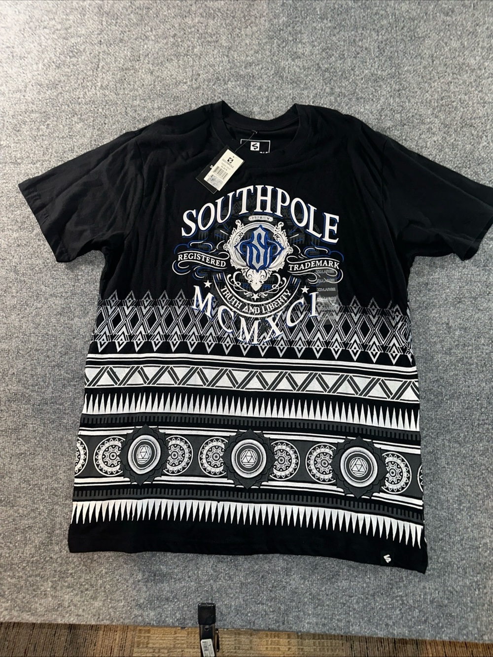 South Pole Black Graphic Short-Sleeve Tee with White & Blue Accents